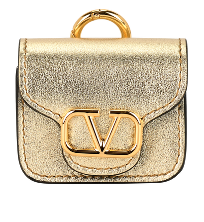 Valentino Garavani VLogo AirPods Case, &pound;190, Accessories, Gold, Leather, Front view